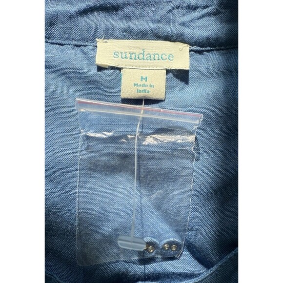 Sundance Elderflower Linen Blend Tiered Dress Size M Blue Long Sleeve Tie Belt - Picture 8 of 16